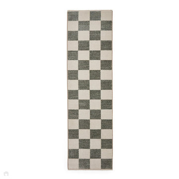 Baltimore 66618 Modern Checkerboard High-Density Smooth Polyester Flat-Pile Green Runner-Think Rugs-Rug Love - The Most Loved Rug Store